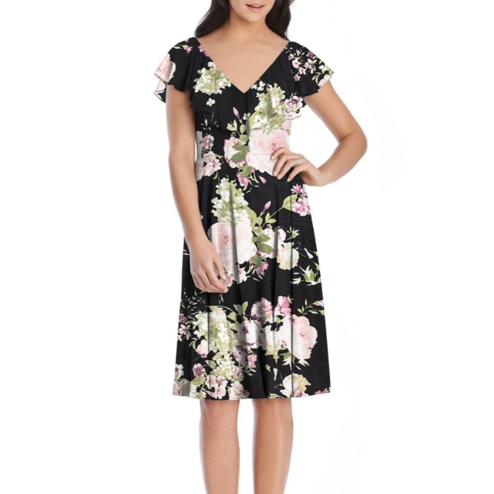NEW After Six Black Floral Chiffon Cocktail Dress